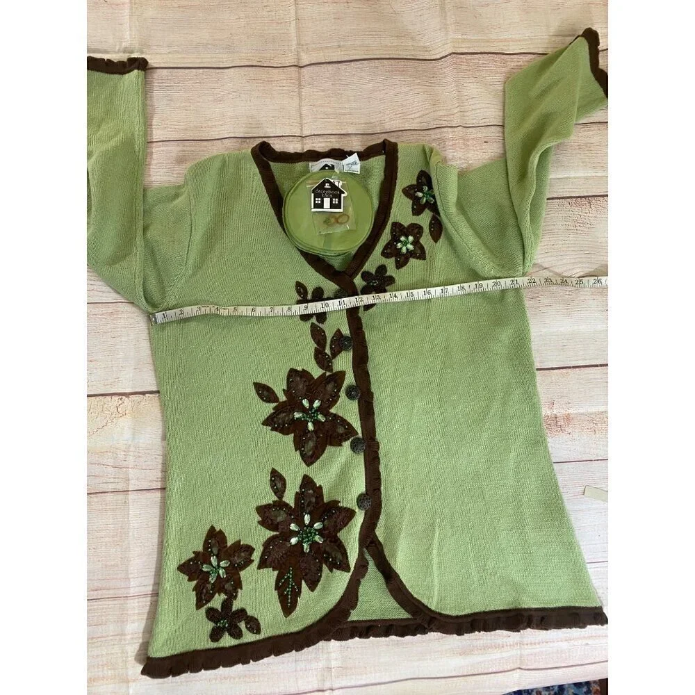 NWT Vintage Storybook Knits Green Floral Knit Button Front Cardigan - Large - Picture 6 of 12